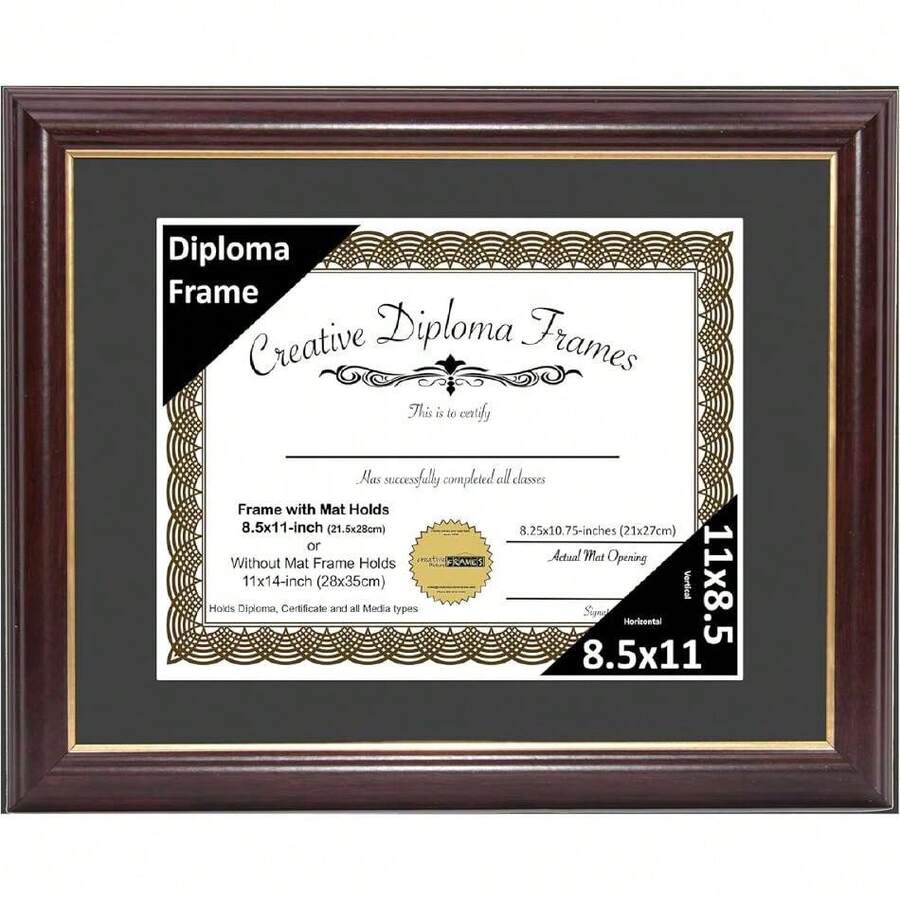 8.5x11-11x14mh.Gold Mahogany Diploma Frame With Gold Rim And Black Matting To Hold 8.5 By 11-Inch Graduation Certificate With Easel And Installed Hangers,45800063 - A - View 1