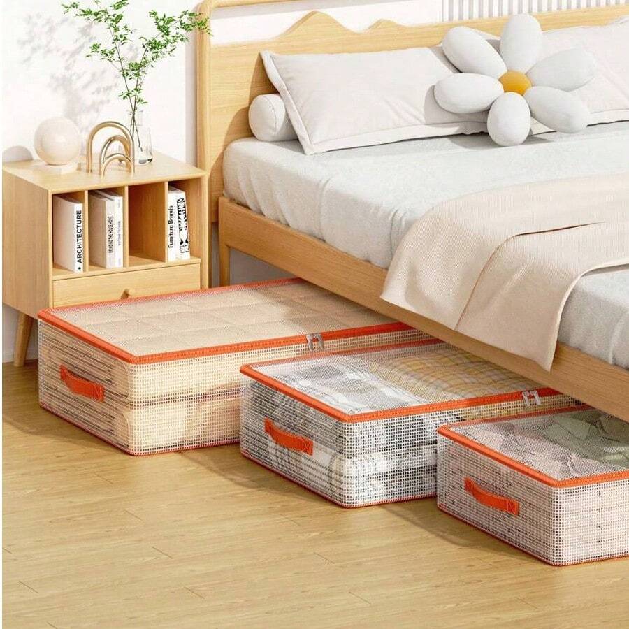 Large Capacity Bedding Storage Bag With Drawer-Style Under-Bed Storage Box, Transparent Clothes And Toy Organizer, Dustproof And Moistureproof