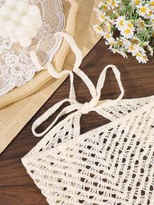 1 pezzo Bandana triangolare in stile boho con lavorazione a maglia traforata all'uncinetto, copricapo regolabile con laccio posteriore, decorazione per capelli per spiaggia, viaggi, vacanze e servizi fotografici - Multicolore - Visualizzare 5