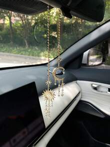 Sun & Moon Tassel Car Hanging Ornament, Car Interior Rearview Mirror Decoration Pendant, Car Rearview Mirror Decorative Charm - A - View 3