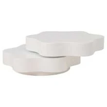 N625P300082083W) Flower-Shaped Coffee Table, 360° Rotating Tabletop, Rotating Living Room Table, Two-Tier Sofa Table, 2 Storage Surfaces, Recommended Total Load Capacity 30 Kg, MDF, Cream White - White - View 9