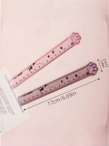 1pc Customized Name Cat Paw Acrylic Ruler, 15CM Glitter Transparent Ruler, Personalized Engraved Name Cute Paw Print Measuring Tool, Student Stationery Bookmark Ruler, Back To School Gift - Multicolor - View 2