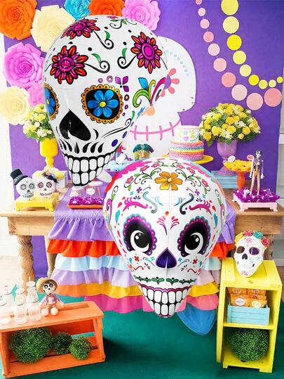 1pc/2pcs Halloween Day Of The Dead 26-Inch Floating 3D Skull Balloon, Includes 26-Inch Floating 3D Skull Male/Female, Suitable For Halloween Party Decoration, Day Of The Dead Decoration, Halloween Indoor/Outdoor Decoration, Skull Wedding, Day Of The Dead Halloween Prank Decoration
