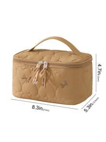 Large-Capacity Cosmetic Bag,Multi-Compartment,Lightweight Quilted Makeup Bag Organized For Toiletries,Cosmetics,Makeup Brushes,Skincare,Medication,Etc,Bow Embroidery Sweet Style Multifunctional Storage Bag For Gift,For Home,Travel,Vacation,School Use - Multicolor - View 18