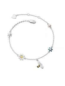 1pc S925 Sterling Silver Mori Style Fresh Ins Rhinestone Daisy & Bee Pendant Bracelet For Women, Sweet Cute Personalized Exquisite Niche Design, Versatile Gentle Commute Elegant Daily Matching Elegant Jewelry, Holiday Gift For Friends Birthday - Flowers - View 6
