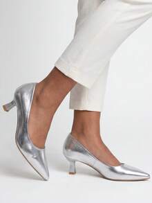 Comfortable High-End Plus Size Pointed Toe High Heel Women Shoes - Silver - View 3