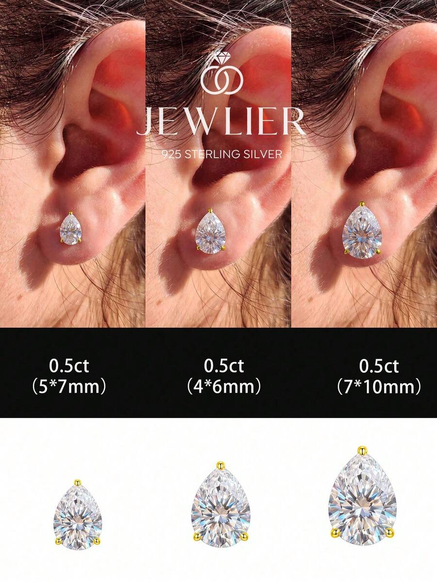1對 4爪橢圓形 0.5CT-2CT 鑽石耳環 925純銀 優雅浪漫女款耳環 高品質 生日禮物 週年紀念禮物 - 水滴鑽耳釘 - 查看 1