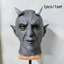 1pc/Black Horned Devil Mask, Haunted House Scary Costume Horned Headgear, Festival Costume Scary Full Face Headgear For Men And Women To Wear, Suitable For Festival Costume Scary Prank Supplies. - Multicolor - View 12
