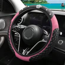 1pc Multicolor Crown Rhinestone Car Steering Wheel Cover, Bubble Embossed Elastic No Inner Ring Design, Anti-Slip All-Season Universal For Sedan SUV MPV Car Interior Accessory - Multicolor - View 2