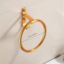 Gold Bathroom Towel Ring Wall-Mounted Space Aluminum Round Towel Rack Bathroom Shower Room Towel Holder With Hooks - Gold - View 1