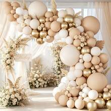 Neutral Color Balloon Arch Garland Set 102Pcs, Nude Sand White Metallic Gold Latex Balloons Included, Elegant Scene Ornaments For Wedding & Birthday Celebration Decor - Multicolor - View 1