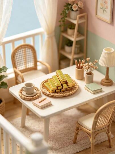 10/20 piezas de lingotes de oro miniatura realistas de 1.5 cm para casa de muñecas, accesorios de lujo con temática de riqueza, adecuados para diversos muebles y decoración de escenas de casas de muñecas; paquete misterioso sellado individualmente, ideal para colecciones de mujeres adultas, decoración de ambiente de riqueza en el escritorio, almacenamiento y combinación de colecciones vintage, tono base para escenas de interiores.