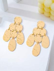 1 Pair Fashionable Personalized Exaggerated Metal Texture Round Disc Earrings For Women - Yellow Gold - View 3