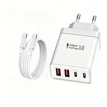EU Plug Type C/E/F (220-240V) Fast Charging Wall Charger 55W Super Fast Charger 2 USB-A + 2 USB-C, Optional 3.3ft USB-C To USB-C/USB-C To Lightning/USB-A To USB-C/USB-A To Lightning Fast Charging Cables. Multiple Cable Configurations Available, Fully Compatible With MacBook 17/16/15/14/13/12 Series And Galaxy S25/S24/S23/S22 Series. Suitable For Home, Office And Travel Memorial Day Summer Kickoff - EU C Type Plug(220-240V) - View 13