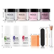 NOCIS Dip Powder Nail Kit - 4 Color Starter Set With Nude, Pink, Glitter & White, Plus Base, Top Coat & Activator Liquid, Nail Buffer, Brush & File - Acrylic Dipping System For DIY Manicure, Unscented, No Power Needed. - Multicolor - View 4