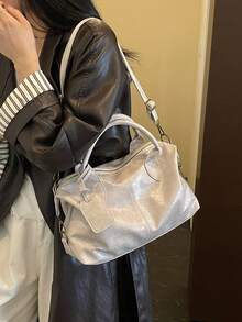 時尚女款包，適合母親節禮物，極簡休閒，女款單肩斜挎包，中年媽媽包，軟皮革，大容量女款手提包，白領女性通勤包，辦公包，女款波士頓包，枕頭形包，適合工作、購物、休閒等場合 - 米色 - 查看 11