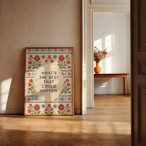 Unframed What's The Best That Could Happen Print | Vintage Folk Art | Inspirational Quote