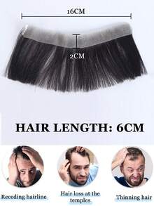 Intranet 1.5*16/2*16CM Men's Thin Invisible Frontal Bangs Hairpiece, Sideburn Hair Patch, Invisible Seamless Ultra-Thin PU Leather Hairline Replacement Piece, Balding Hairline Coverage, Frontal Bangs Hairpiece, Halloween - Black - View 15