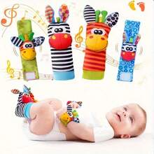 4pcs/2pcs Mainan Kerincingan Pergelangan Tangan Hewan untuk Bayi Baru Lahir, Jam Tangan Kerincingan Balita dengan Kaus Kaki, Mainan Pengenalan Warna dan Pengembangan Visual - MultiWarna - View 1
