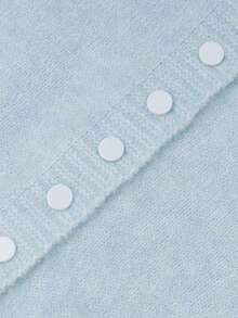 Women's Mint Green Knitted Wool Cardigan, Comfortable And Warm, Long Sleeve Ribbed Knit Top, Round Neck Button Front, Winter Essential Fall - Baby Blue - View 9