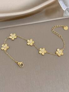 Set/1Pc Luxury Elegant Stainless Steel Zirconia Flower Heart Link Bracelet With Single Diamond Dainty Jewelry For Women,Party,Daily/Christmas,Boho/Y2K - Multicolor - View 10