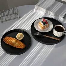 1件圓形竹製高級托盤，適用於食物、零食、飲料、壽司、牛排、披薩、甜點、蛋糕、麵包、早餐、咖啡、茶、拼盤 - 黑色 - 查看 5