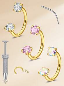 CIZME Horseshoe Nose Rings 18/20g Horseshoe Nose Ring For Women Men,Double Gem Cartilage Helix Tragus Earring Nose Screw Nose Lip Piercing Jewelry - Horseshoe - View 9