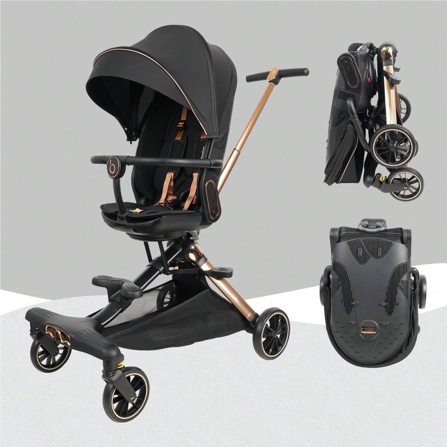 Lightweight 2-In-1 Travel Stroller, 360° Reversible Seat, Portable Folding Stroller With Breathable Backrest And Shock Absorption - Black - View 1