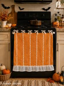 Bubaba 萬聖節波希米亞風烤箱門簾 27.6 X 21.3 英吋 橘色鄉村風爐灶蓋布 附蕾絲蝴蝶結與荷葉邊飾 鄉村廚房秋季裝飾 - 彩色 - 查看 9