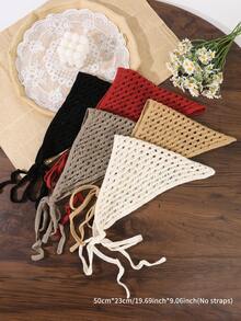 1 pezzo Bandana triangolare in stile boho con lavorazione a maglia traforata all'uncinetto, copricapo regolabile con laccio posteriore, decorazione per capelli per spiaggia, viaggi, vacanze e servizi fotografici - Multicolore - Visualizzare 4