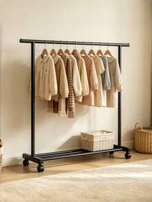 2-Tier/1 Tier Rolling Clothes Rack With Wheels, Large Capacity Double Rod Clothing Rack On Casters,Heavy Duty Metal Garment Rack With Bottom Storage Shelf, Freestanding Clothing Organizer For Bedroom Laundry Room,Easy Assembly - Multicolor - View 4