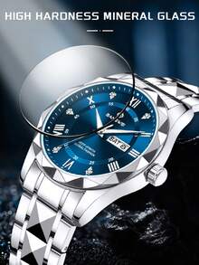 LIGE Fashion Casual Luxury Men's Watch, Waterproof Luminous Quartz Watch With Calendar Dial Wristwatch - Silver - View 6