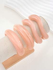 4/1pc Fresh Casual Elegant Pink Resin Twisted Curved Open Bangle Bracelet Set, Suitable For Daily Wear, Commuting, Party, Vacation And Gathering, Gift - Pink - View 6