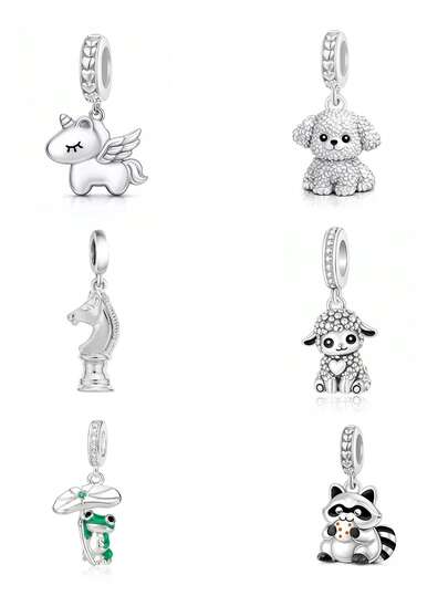 1pc Cute Cartoon Animal DIY Bracelet Silver Pendant Charm, Unicorn Teddy Lamb Raccoon Frog Chess Horse Head Pendant, Healing Adorable Pet Bracelet Accessory For Girls Best Friends, Children's Day Christmas Birthday Gift