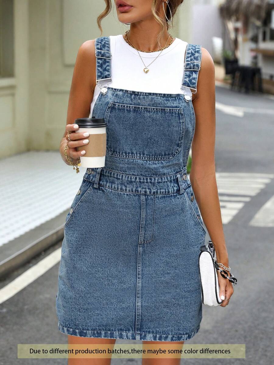 Summer Casual Fashion Denim Overall Dress - Blue - View 1