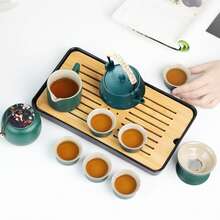 Portable Gongfu Tea Set, Ceramic Teapot And Cups With Grey Travel Case, Traditional Chinese Tea Set Gift For Home, Office And Travel - Green - View 7