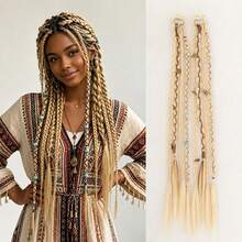 Bohemian Style Braided Hair Extensions For Women, 20 Inch Clip-In Braids, Ombre Blonde To Grey Synthetic Hair, Bohemian Style Hair Extensions - Multicolor - View 6