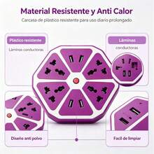 Extensión eléctrica creativa con forma hexagonal, regleta con puertos USB integrados, sin necesidad de adaptadores adicionales, control total con un solo botón, resistente al calor - Tipo de Enchufe A USA (110-127V) - Ver 6