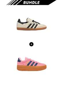 Adidas [Paquete]Samba OG para mujer Blanco crema / Negro núcleo / Arena estratificada JI2062 + Court Bold para mujer Rosa felicidad / Azul oscuro / Dorado metálico JI1789 - Blanco crema + Rosa Bliss - Ver 1