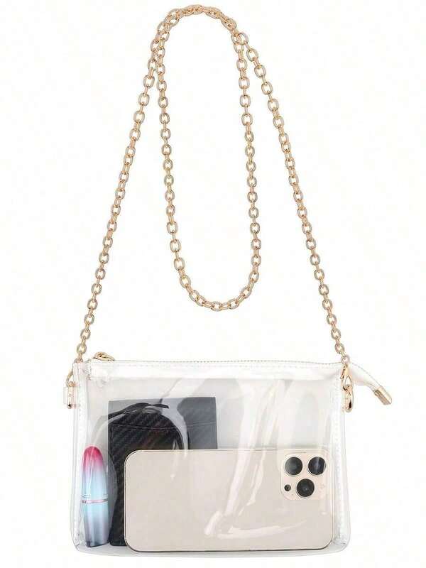 Women's Clear Crossbody Bag Stadium Approved PVC Purse Zipper Transparent Shoulder Bag For Outdoor Activities, Concerts & Sports Events