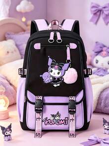 SANRIO Kawaii Kuromi Print Backpack, Contrast Color Large Capacity Multi-Pocket School Bag, Preppy Durable Daypack For Daily Commute Back To School Travel - Multicolor - View 6