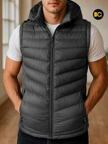 Big City Men's Lightweight Quilted Vest With Hood - Dark Grey - View 1