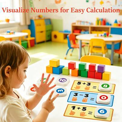 1 set Bloques de conteo de números & Tarjetas de matemáticas, Juego educativo de suma, resta y rompecabezas lógico, Juguete de aritmética de aprendizaje temprano para niños