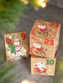 Hộp quà lịch Advent Giáng Sinh DIY, chất liệu giấy Kraft in hình ông già Noel & người tuyết, hộp đếm ngược xếp chồng được, hộp lưu trữ quà mini, trang trí bàn làm việc tại nhà dịp lễ, vật dụng đóng gói quà Giáng Sinh lý tưởng, trang trí lễ hội mùa đông - Nhiều màu - Xem 9