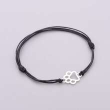 1pc S925 Sterling Silver Hollow Cat & Dog Paw Print Multi-Layer Red & Black Adjustable Wax Rope Bracelet, Minimalist Drawstring Wish Bracelet For Pet Lovers, Versatile Silver Hand Rope Accessory - Silver - View 7