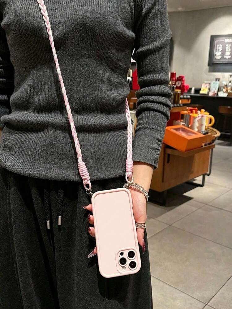 Grooved Lanyard Phone Case, Crossbody Wearable Woven Rope, Premium Color-Block Pink, Compatible With Apple 17/17 Pro/17 Pro Max/16/16 Pro/16 Pro Max/16 Plus/14 Pro Max/15 Pro Max/13 Pro Max/14/7P/12 Pro Max/11/XS Max, Soft Silicone Beige, Detachable Adjustable Backpack-Style Lanyard, Dual Hanging Holes Protective Case - Multicolor - View 3