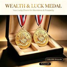 1pc All-Seeing Eye Four-Leaf Clover Gold Medal, 777 Abundant Wealth Manifestation Amulet, Lucky Charm Pendant With Red, White, And Blue Ribbon - Gold - View 5