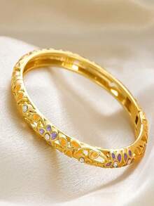 1pc Hollow Enamel Drip Glaze Women's Bracelet, Gold-Plated Floral Enamel Bracelet, Fashionable Luxury Jewelry Gift - Multicolor - View 8