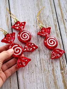6pcs Christmas Candy Decor Set, Christmas Lollipop Hanging Ornaments, Plastic Lollipop Pendants Can Be Hung On Christmas Tree, With Gold Ribbon, Suitable For Christmas Party Decoration And Home Gathering Scene - Multiple Styles - View 7