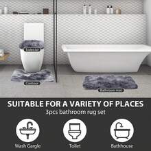 3-Piece Bathroom Rug Set Includes Bath Mat, Contour Mat And Toilet Lid Cover, Machine Washable, Ultra Soft Microfiber And Non-Slip Bathroom Rugs With Non-Slip Backing - Multicolor - View 8